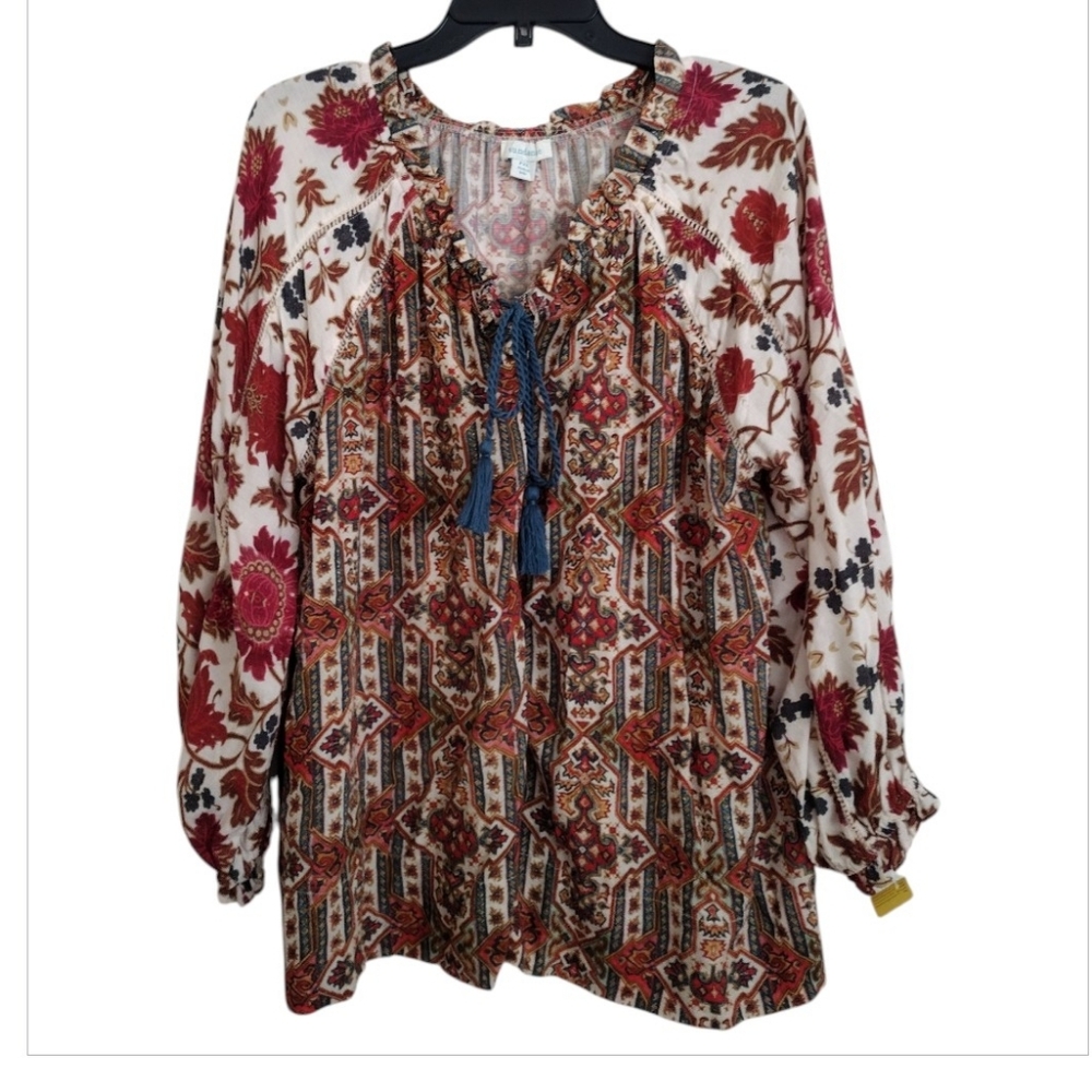 Sundance Multicolor Floral Bohemian Long Sleeved Top Size PXL